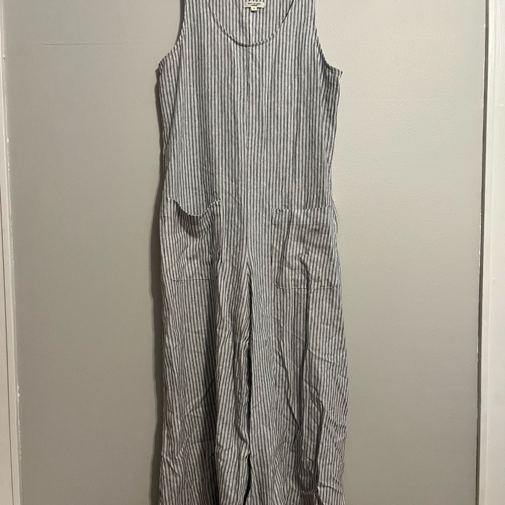 Max Studio Black and White Striped Wide Leg Jumpsuit
